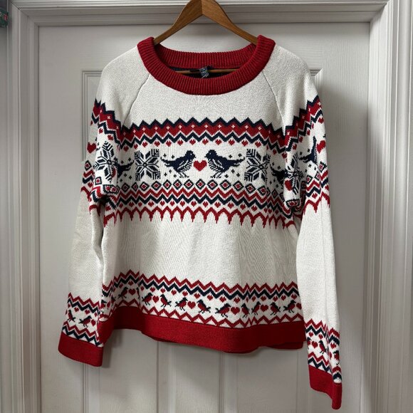 Modcloth Golden Day Raglan 100% Cotton Sweater Buttercream NWT bird fair isle XL - Picture 1 of 11